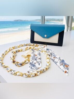 Elegant Floral Silk Scarf Woven Chain Strap – Crossbody Replacement Strap